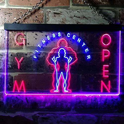 Fitness Center Open Gym Dual LED Neon Light Sign
